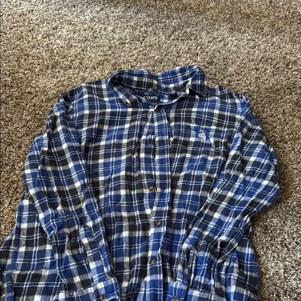 Chaps Blue and White Casual Button Down Shirt